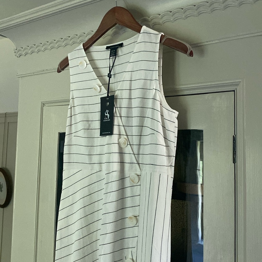 NWT Alison sheri xs white dress with black stripes